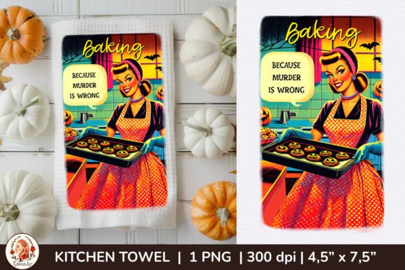 Retro Housewife,Kitchen Towel Halloween Graphic Crafts By KsenyaArt