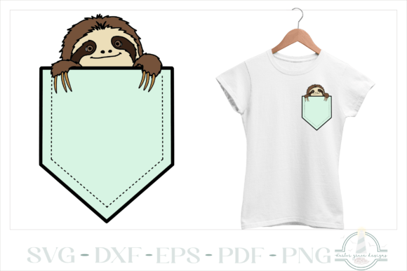 Sloth Peeking from Pocket Animal SVG Graphic T-shirt Designs By Harbor Grace Designs