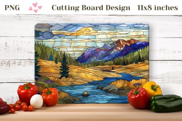 Stained Glass Mountains Cutting Board Graphic AI Graphics By Ailirel Design