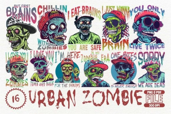 Urban Zombie T-shirt Design Bundle Graphic T-shirt Designs By Universtock