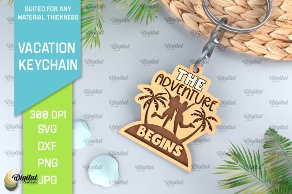 Vacation Wooden Keychain Laser Cut Graphic 3D SVG By Digital Idea