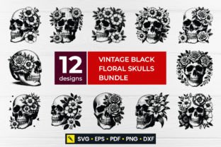 Vintage Floral Skull SVG Bundle Grafica Creazioni Di designwp 1