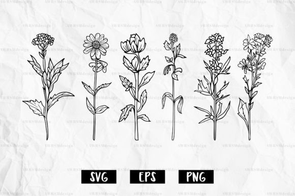 Wildflower Boho Line Art Sublimation SVG Graphic Objects By AWRSMdesign