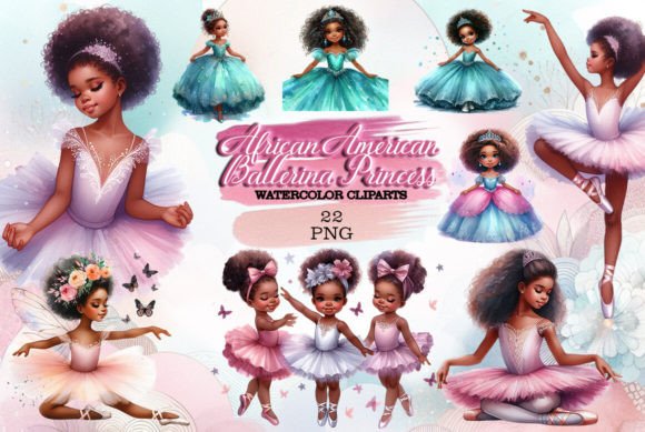 African American Ballerina Princess Girl Graphic AI Illustrations By rembrantd.ulya