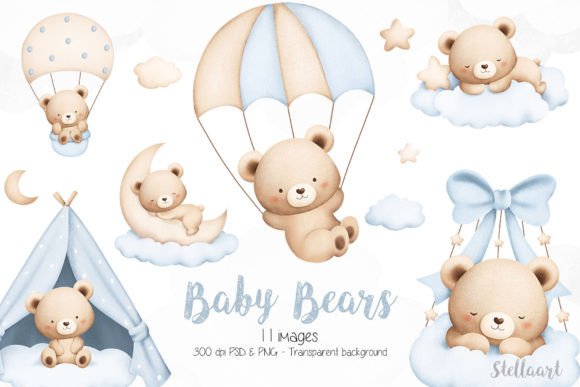 Baby Teddy Bears Gráfico Ilustrações para Impressão Por Stellaart