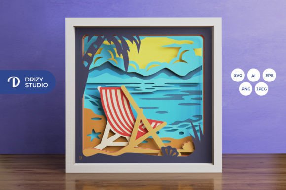 Beach Deckchair 3D Shadow Box Graphic 3D Shadow Box By Drizy Studio