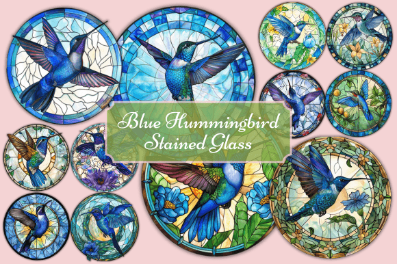 Blue Hummingbird Stained Glass Graphic Backgrounds By tshirtado