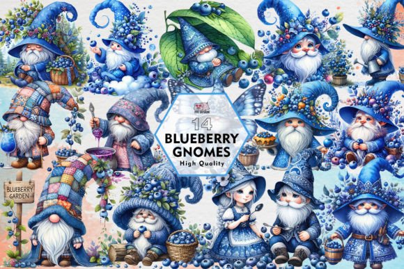 Blueberry Gnomes Clipart PNG Graphics Graphic Illustrations By PIG.design