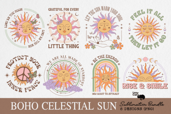 Boho Celestial Sun Sublimation Bundle Illustration Artisanat Par Lazy Cat