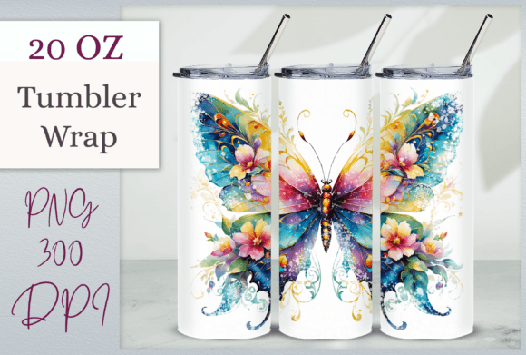 Butterfly Tumbler Wrap Watercolor Art Illustration Tumbler Wraps Par Fantasy Island