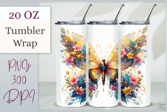 Butterfly Tumbler Wrap Watercolor Art Grafica Tumbler Wraps Di Fantasy Island