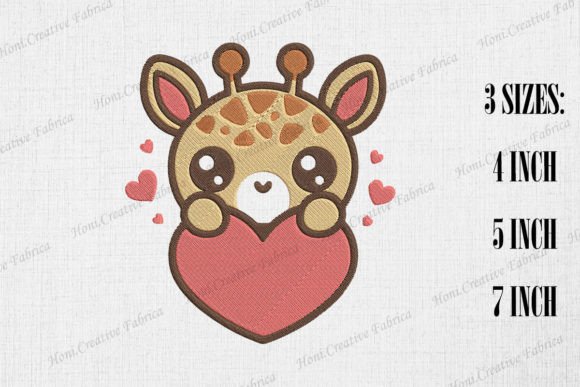 Cute Giraffe Peeking from Heart Baby Animals Embroidery Design By Honi.designs