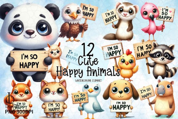 Cute Happy Animals Clipart PNG Graphics Graphic Illustrations By LQ Design