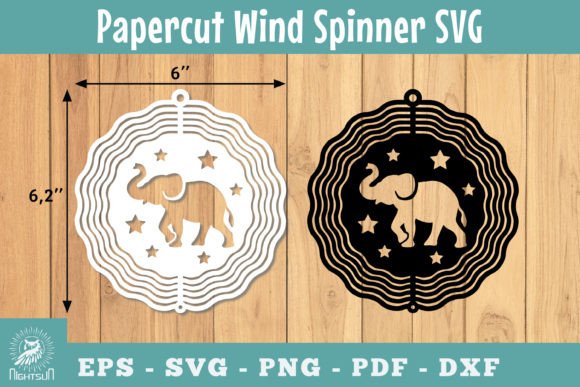 Elephant Papercut Wind Spinner SVG Grafika Rękodzieła Przez NightSun