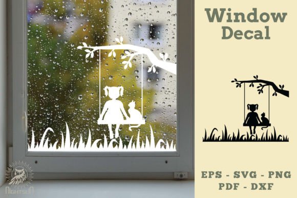 Girl and Cat Window Decal SVG 2 Grafica Creazioni Di NightSun