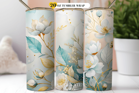 Gold Wildflower Floral Tumbler Wrap Png Graphic Crafts By Cutie Kate Studio