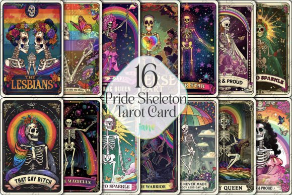 LGBTQ+ Pride Skeleton Tarot Card Bundle Gráfico Ilustrações para Impressão Por JaneCreative