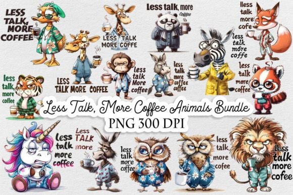 Let Talk More Coffee Animal Bundle PNG Graphic Illustrations By Lloy Design