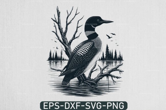Loon Bird Svg Lake Scene Svg T-shirt Gráfico Manualidades Por uzzalroyy9706
