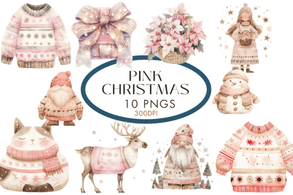 Pink Christmas Watercolour Clipart Graphic Illustrations By Watercolour Lilley