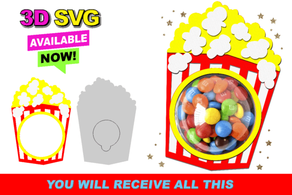 Popcorn Candy Holder Graphic 3D SVG By Claudia Atencio