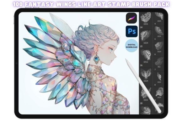 Procreate Photoshop Fantasy Wings Stamp Gráfico Pinceles Por kraftcake