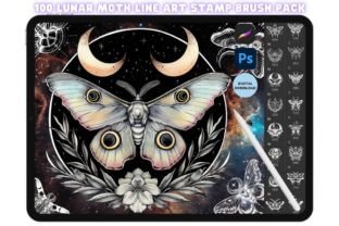 Procreate & Photoshop Lunar Moth Stamp Graphic Brushes By kraftcake 1