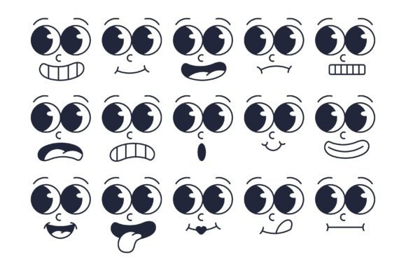 Set of Retro Cartoon Expressions Faces Graphic Illustrations By Ozan ID