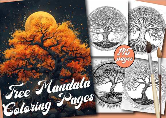 Tree Mandala Coloring Book for Adults Gráfico Páginas y libros de colorear para adultos Por Printable Design Store