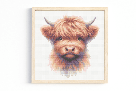 Watercolour Highland Cow Cross Stitch Graphic Cross Stitch Patterns By Craft Bazaar UK