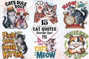 Whimsical Cat Quotes Sublimation Bundle Graphic Illustrations By RobertsArt 1