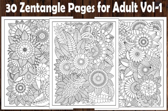 30 Zentangle Coloring Pages -for Adult Gráfico Páginas y libros de colorear para adultos Por Graphics Design Studio