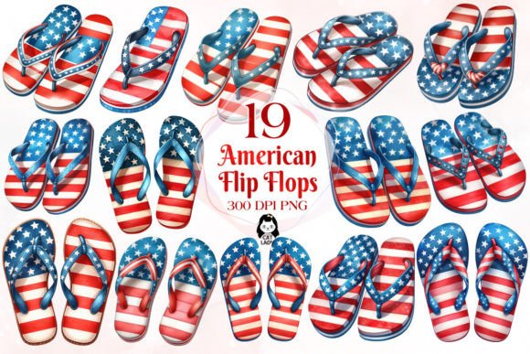 American Flip Flops Sublimation Clipart Graphic Illustrations By Cat Lady