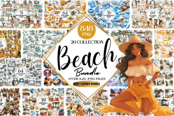 Beach Clipart Png Mega Bundle Gráfico Ilustraciones Imprimibles Por Markicha Art