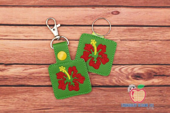 Beautiful Hibiscus ITH Key Fob Pattern Single Flowers & Plants Embroidery Design By embroiderydesigns101
