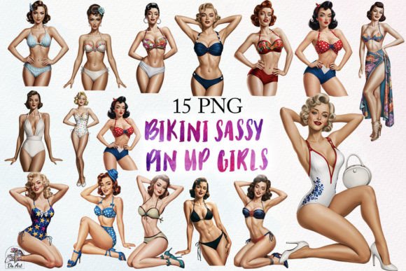 Bikini Sassy Pin-up Girl Sublimation Graphic Illustrations By DS.Art