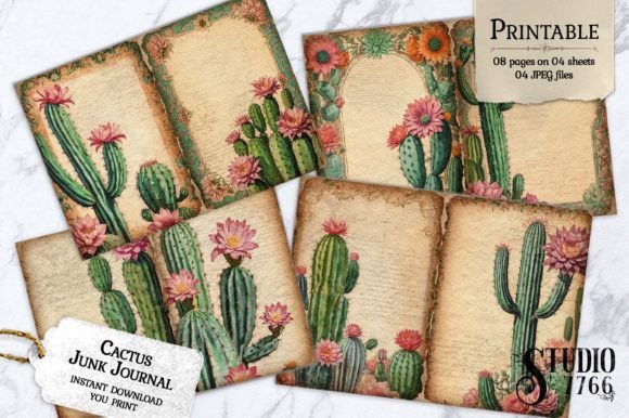 Cactus Junk Journal Pages Graphic Print Templates By Studio 7766