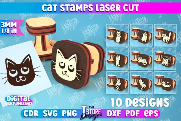 Cat Stamps Laser Cut Design Bundle | CNC Graphic 3D SVG By The T Store Design