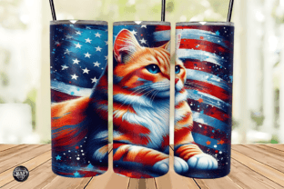Cat USA Flag 4th of July Tumbler Wraps Illustration Artisanat Par LazyCraftlab 2
