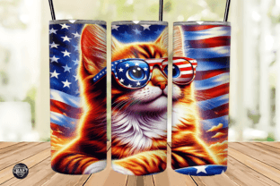 Cat USA Flag 4th of July Tumbler Wraps Illustration Artisanat Par LazyCraftlab 4