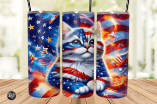 Cat USA Flag 4th of July Tumbler Wraps Illustration Artisanat Par LazyCraftlab 5