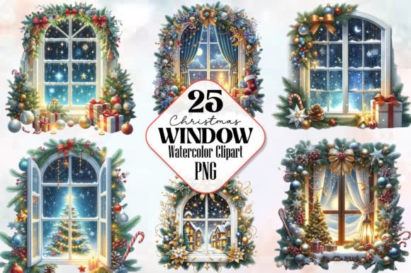 Christmas Window Sublimation Clipart PNG Grafik Druckbare Illustrationen Von RobertsArt
