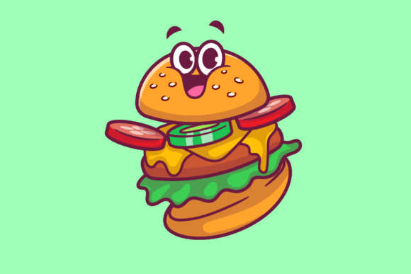 Cute Happy Burger Cartoon Illustration Gráfico Ilustraciones Imprimibles Por catalyststuff