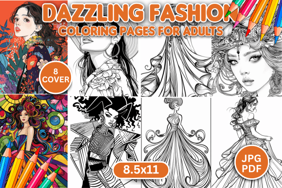 Dazzling Fashion Coloring Pages for Adul Illustration Pages et livres de coloriage pour adultes Par pixargraph