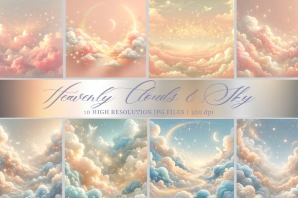 Fantasy Clouds Sky Moon Digital Paper Graphic Backgrounds By Lux Dream Designs