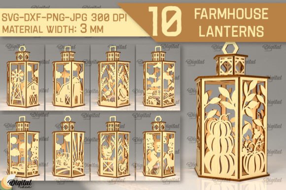 Farmhouse Lantern Laser Cut. Farm Design Gráfico SVG 3D Por Digital Idea