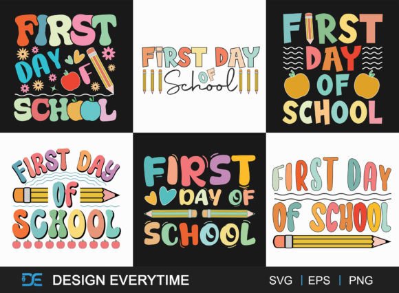 First Day of School Typography Bundle Afbeelding T-shirt Designs Door DesignEverytime