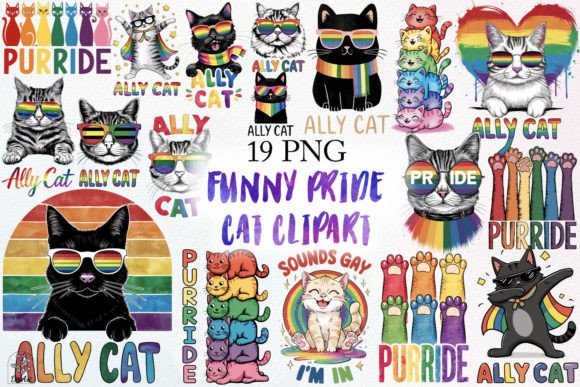 Funny Pride Month Cat Sublimation Bundle Gráfico Ilustrações para Impressão Por DS.Art