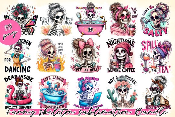 Funny Skeletons Sayings BUNDLE PNG. Graphic AI Illustrations By NadineStore