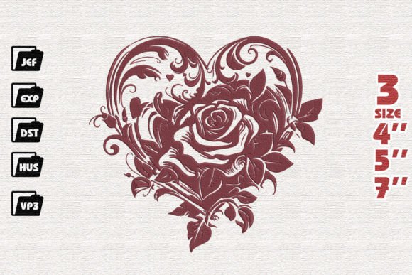 Heart with Rose Día de San Valentín Diseño de Bordado Por Nutty Creations